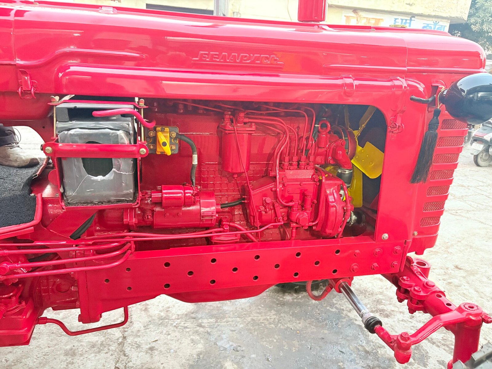 Belarus tractor engine bay side panel open