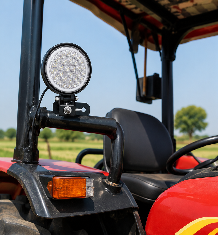 LED work light mounted on tractor