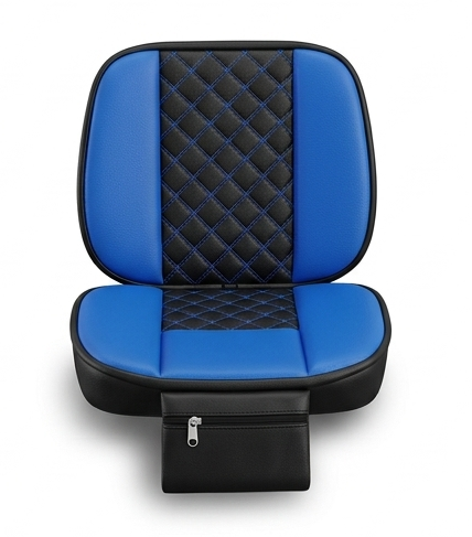 Blue and black tractor seat cover